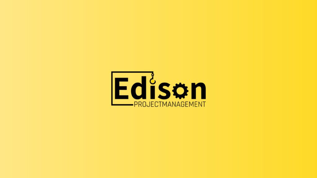 Het zwart logo van Edison met een gele achtergrond.